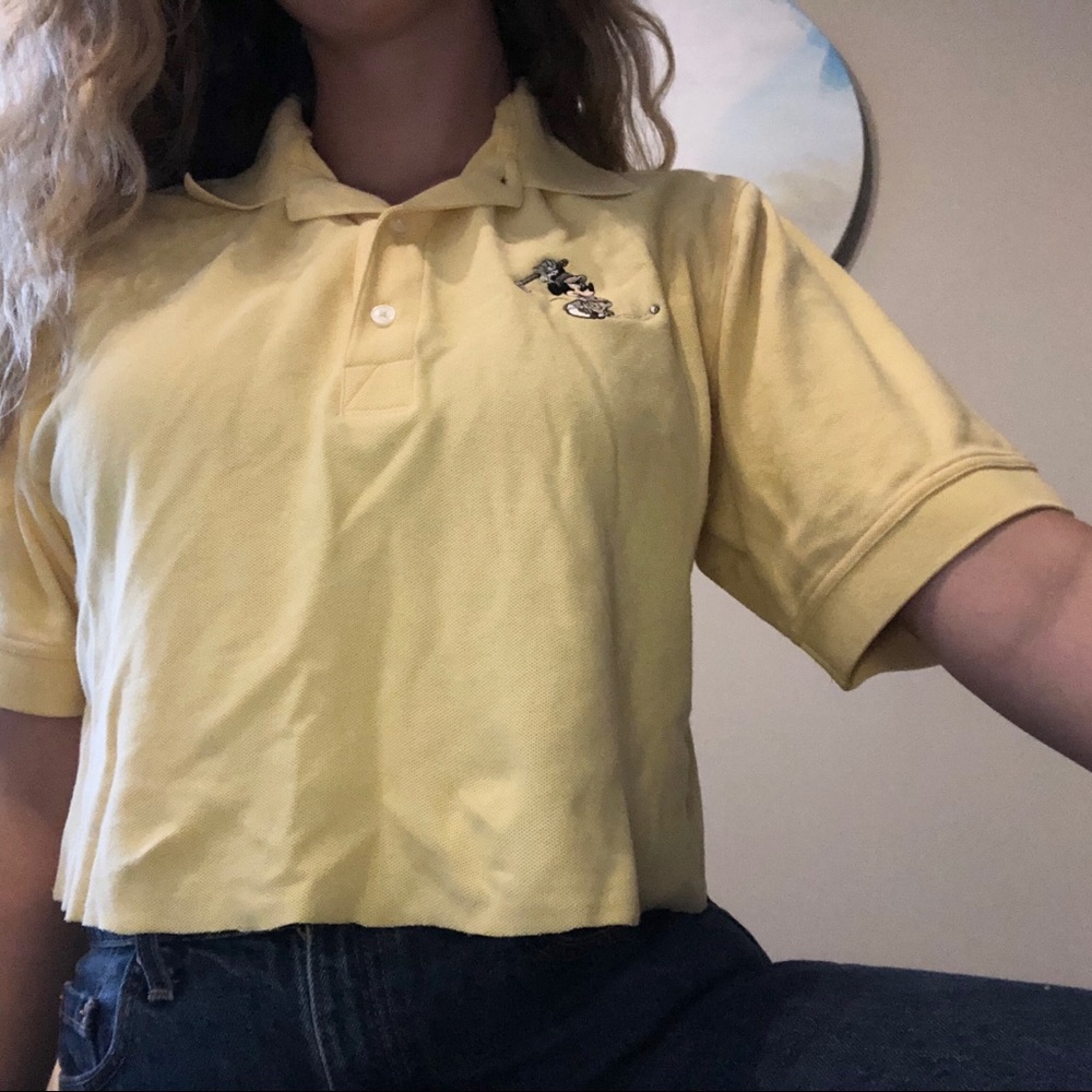 Disney Mickey Mouse Golf Polo Raw Hem Crop Top